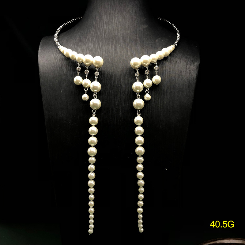 Exquisite and Fashionable Design Pearl Tassel Pendant Choker High-Grade Copper Material Choker Open Collarbone Chain for Women