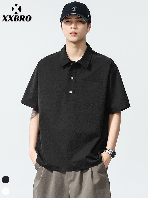 Muxi Clothing # Summer Cool-Feeling Polo Shirt for Men, Short-Sleeved, Loose-Fitting, American Retro Half-Sleeved, Quick-Drying, Anti-Wrinkle T-Shirt for Men