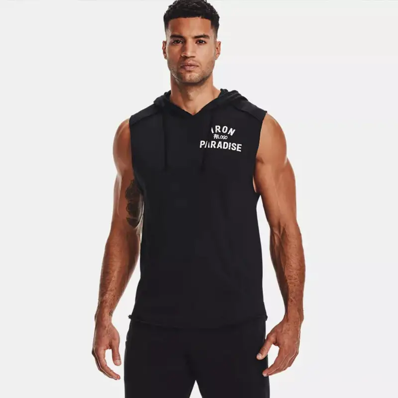 Brand Logo in stock hooded quick drying vest for men's summer sleeveless basketball running sports casual top versatile