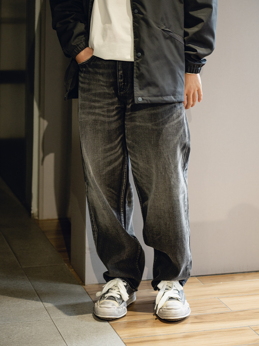 Trs Denim Series | 26Ss Red-Edged Denim 14oz Black and Gray Washed 505 Loose Straight-Leg Jeans for Men and Women