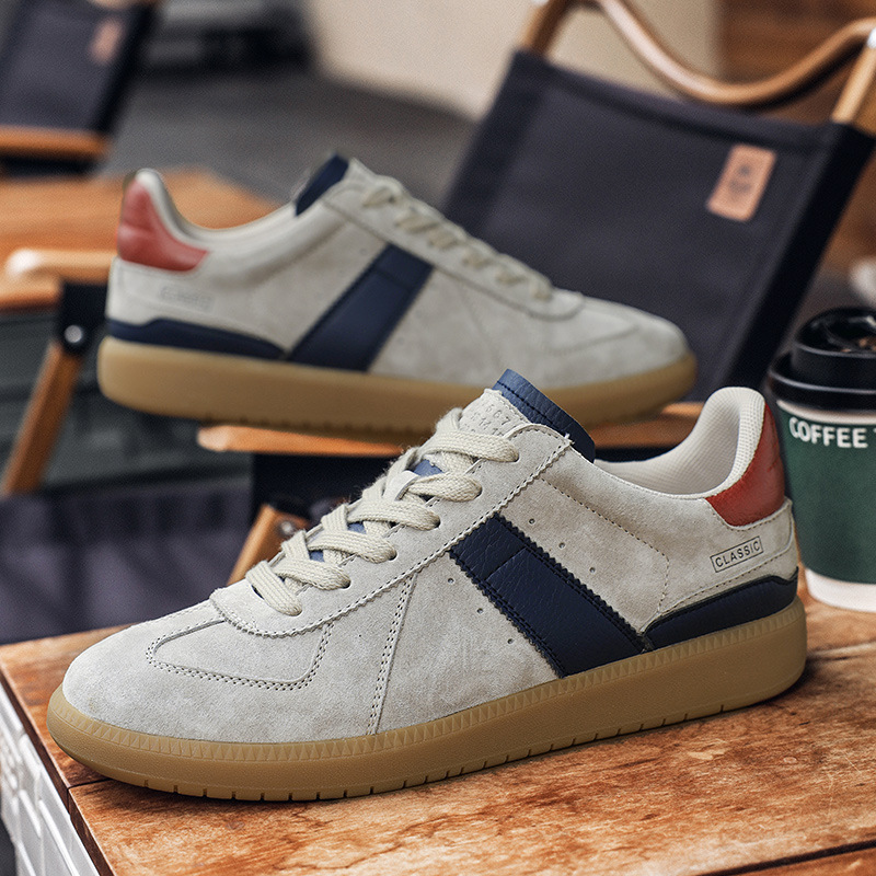 German Training Shoes Men's Tiktok Explosions 2024 Spring Genuine Leather Campus Style White Shoes Soft Sole All-match Breathable Casual Sneakers