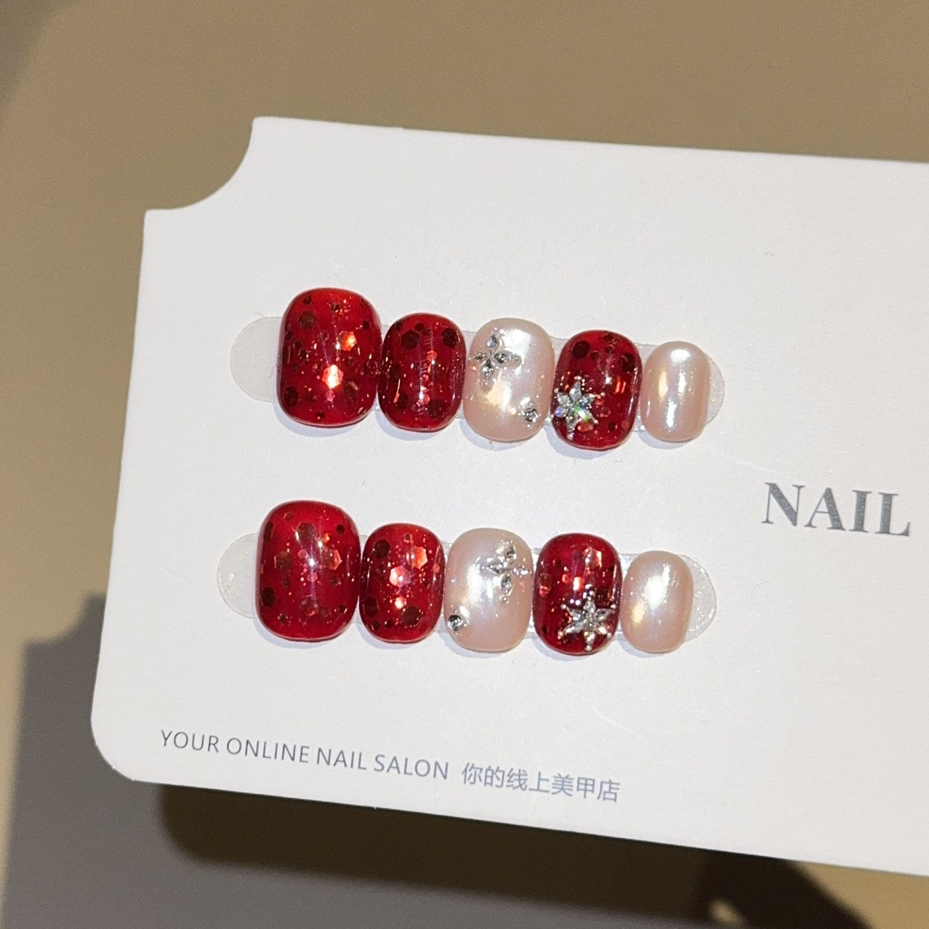 Qianfan【Explosive New Year】Ins-Style Snowflake Cat-Eye Pure Handmade Wearable Nails Wholesale Nail Patches Fake Nails