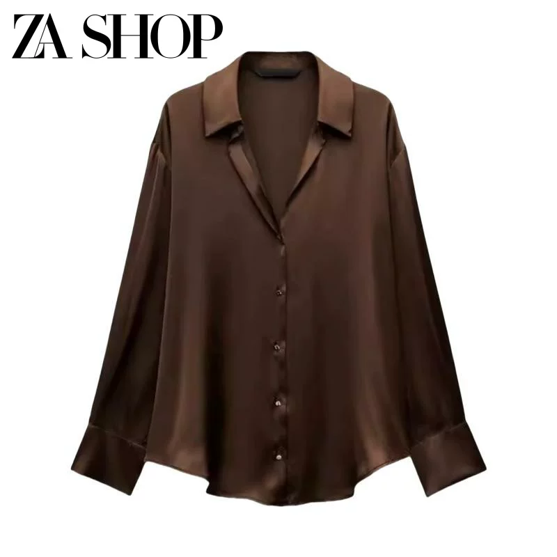 2025 Spring New Women's Versatile Loose Casual Long Sleeve Top Silk Satin Texture Shirt 2074580