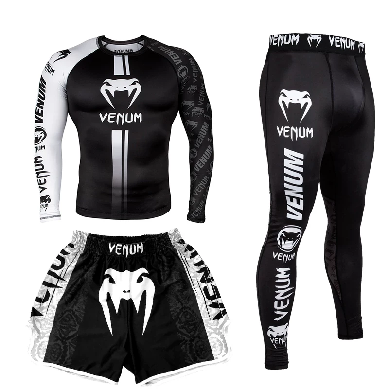 Venom Training Suit Long-Sleeved Boxing Bodysuit Men's Sparring Running Sports Fighting Equipment Quick-Drying Three-Piece Fitness Suit