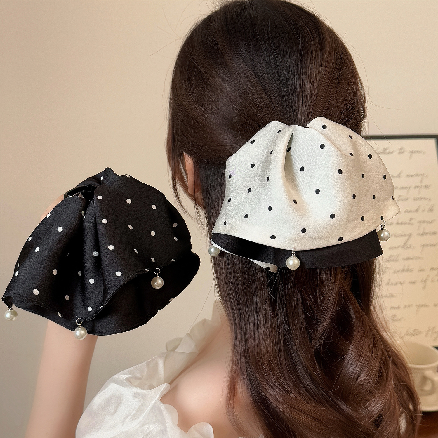 French-Style Elegant Satin Polka Dot Skirt Ponytail Clip Trendy New Gentle Hairpin Low Ponytail High-End Claw Clip for Women