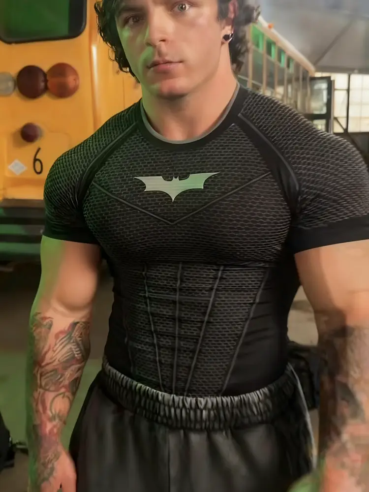 Youngla Batman Muscle Fitness Sports Short-Sleeved T-Shirt
