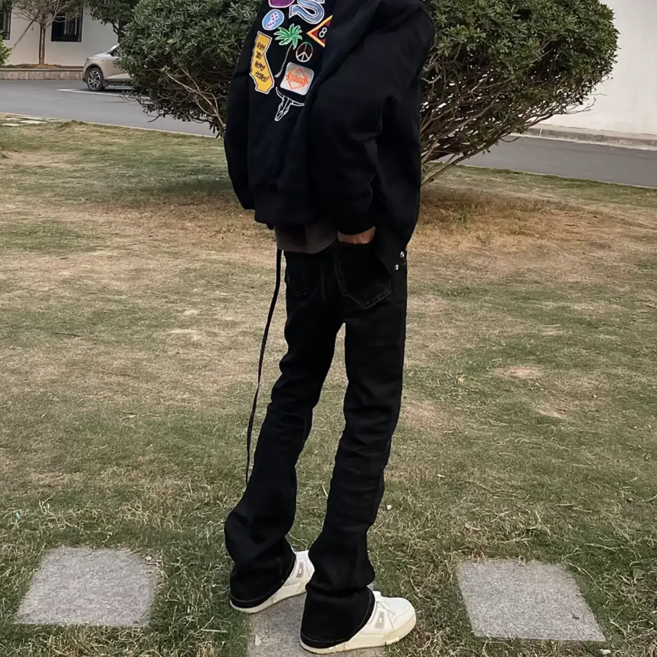 American High Street Vibe Style Long Ribbon Black Micro Horn Trendy Denim silm Slim Looking Mop Long Pants for Men