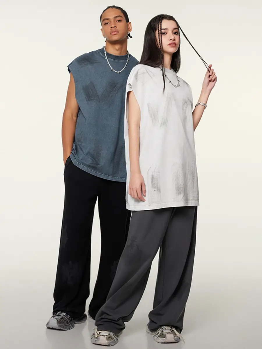 380g Drapey Lazy Style Replacement Genderless Wear Old Mud Dye Couple Dad Loose pants Casual pants