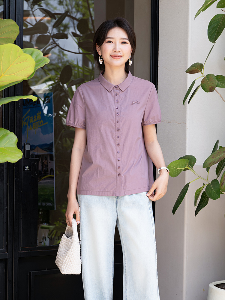 Yun Yun 2026 Summer Artistic Casual Age-Reducing Loose Slimming Solid Color Linen Shirt Cotton-Linen Top Women's Short-Sleeve
