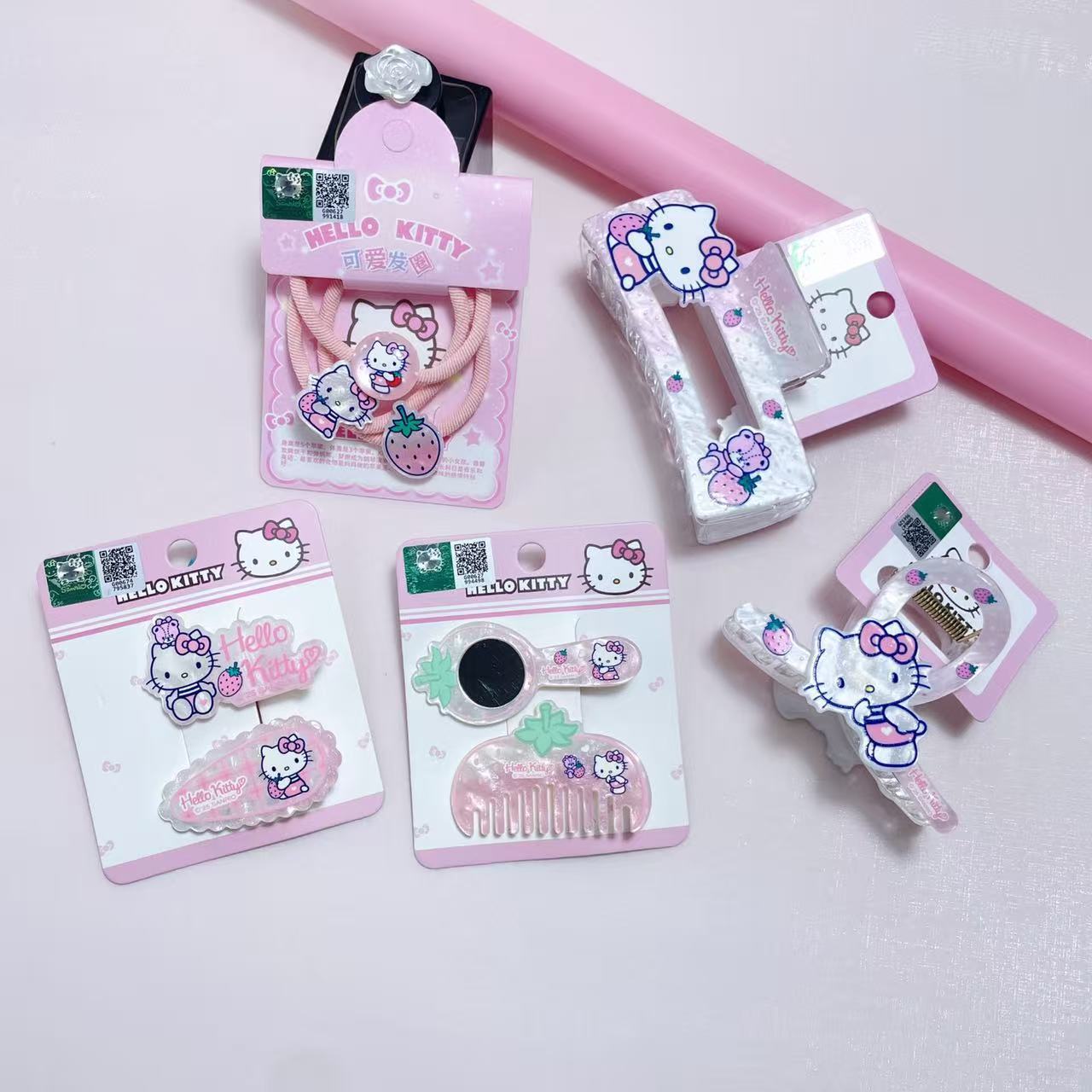 Spring Edition Officially Licensed Sanrio Hello Kitty Strawberry Series Sweet and Cute Hair Ties, Hair Clips, and Hair Grabbers