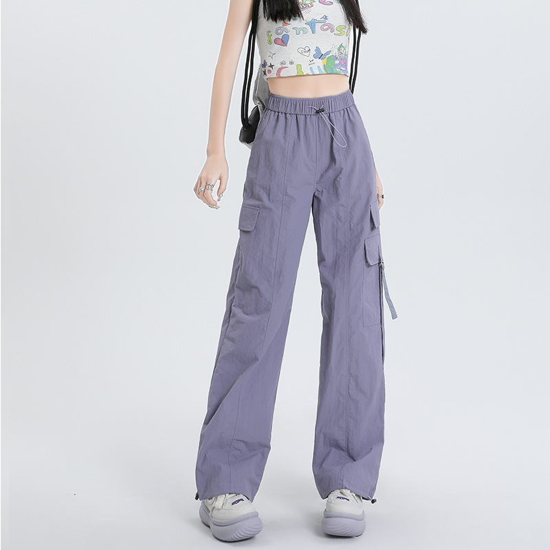Elastic Waist Cargo Pants for Women, Spring Loose Thin High-Waisted Casual Wide-Leg Pants, Summer Quick-Dry Pants for Women, Slimming Effect