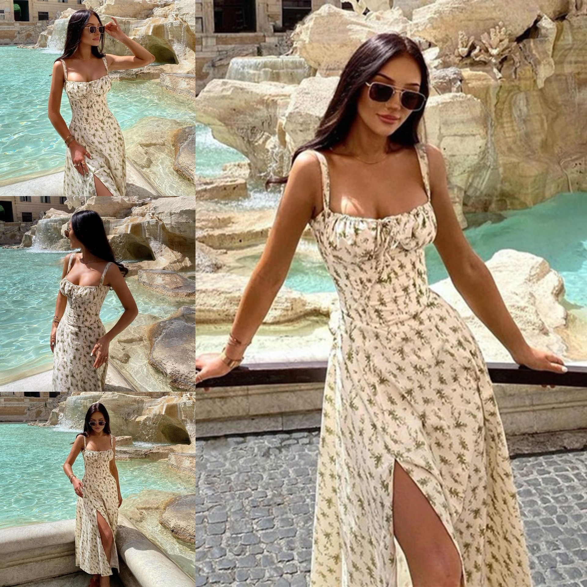 2026 Cross-Border Aliexpress French-Style Summer New Fashion Sling Dress with Slit Holiday Style Women's Dress