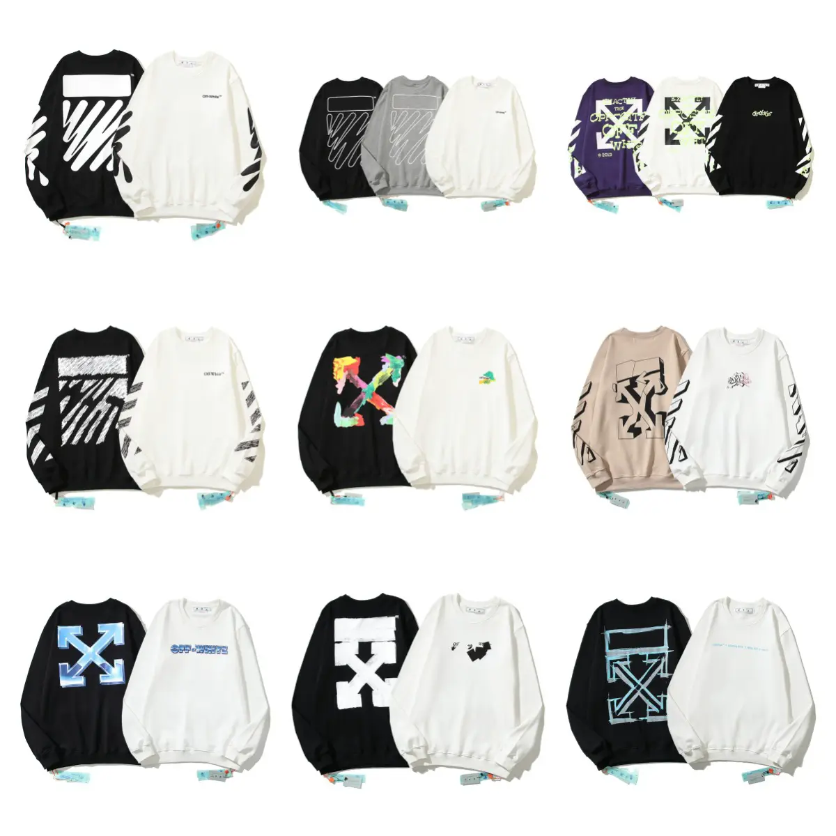 Cross-border cross-border off-white cotton terry men's and women's printed round neck long-sleeved sweater OW spring and fall sweatshirt