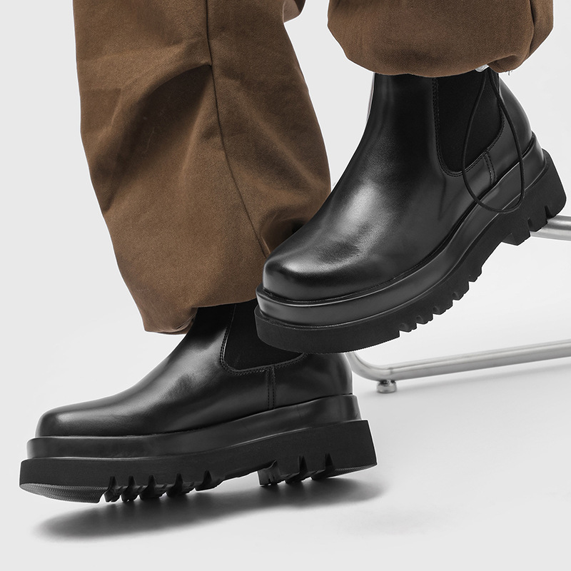 2026 Autumn New Slip-On Men's Boots British Style Business Casual Formal Martin Boots Thick-Soled High-Top Chelsea Boots