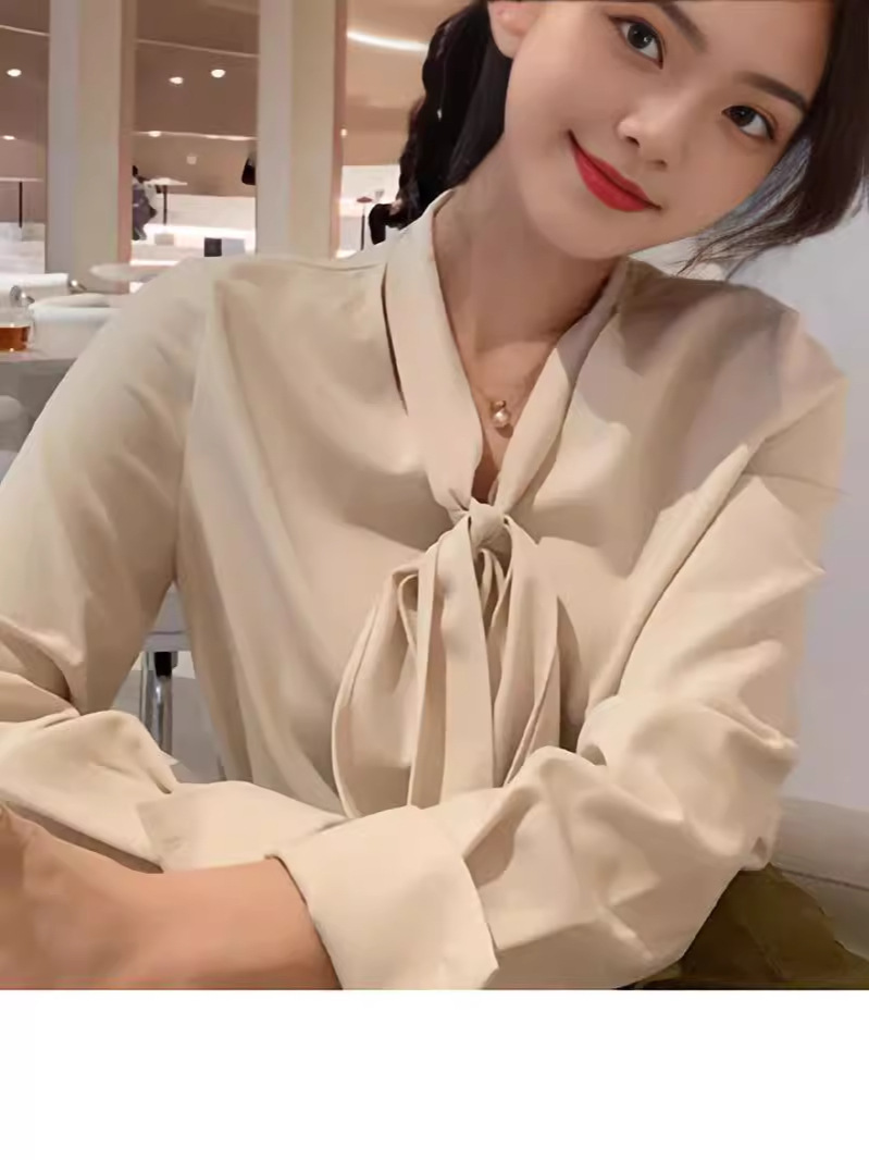 Korean version [diamond button shirt series] commuting/dating good wear French romantic light retro ribbon shirt