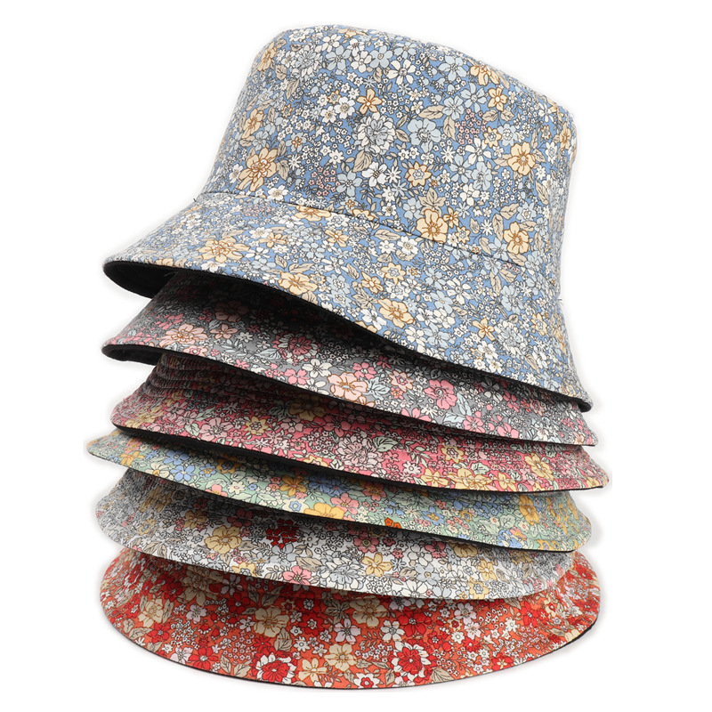 Fisherman hat women's cross-border new small chrysanthemum double-sided printed basin hat European and American outdoor flower sun protection sun hat