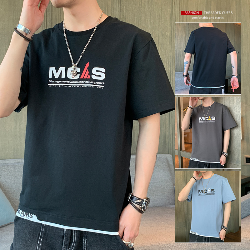 New Cross-Border Casual Pure Cotton Short-Sleeved T-Shirt for Men in Summer, Fat Trendyy Loose Plus Fat Plus Size Men's Half-Sleeve