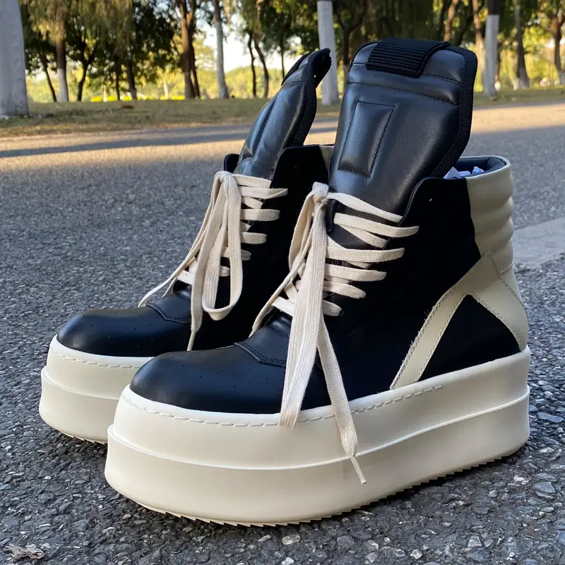 2023 Autumn Fashion Trend Ro Fabled Inverted Triangle Thick Sole High-Top Shoes Genuine Leather Men's Shoes Double Sole Shoes Women