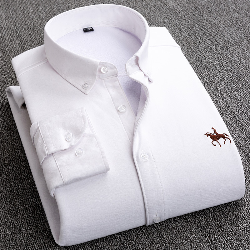 Paul Men's Warm Long-sleeved Shirt Pure Cotton Oxford Solid Color Fleece-lined Thickened Cold-proof Business All Cotton Shirt