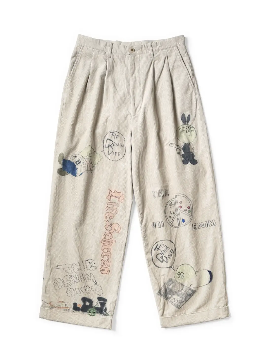 25Aw Kapital Hirata Kazuhiro Japanese Retro Corduroy Washed Distressed Fun Print Casual Pants