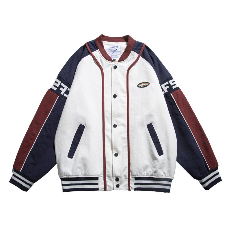 Autumn Colorblock Embroidered Baseball Suit Jacket Men's Spring and Autumn American Street Fashionable Loose Youth Aviator Jacket