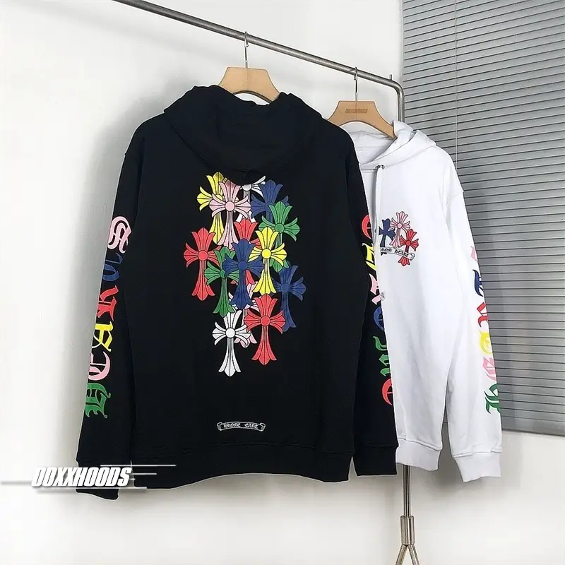 Colorful Wonderful Life Cross String Printed Arm Hoodie Cotton Thin Couple's Pullover Sweatshirt