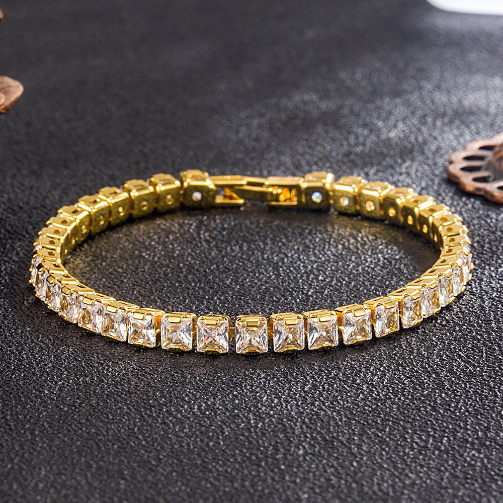 Amazon ebay European and American simple princess style girl Square row diamond bracelet women's shiny 3A zircon hand jewelry