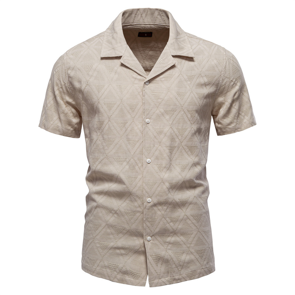 2025 summer new cross-border jacquard plaid shirt men's casual business top lapel short sleeve shirt men