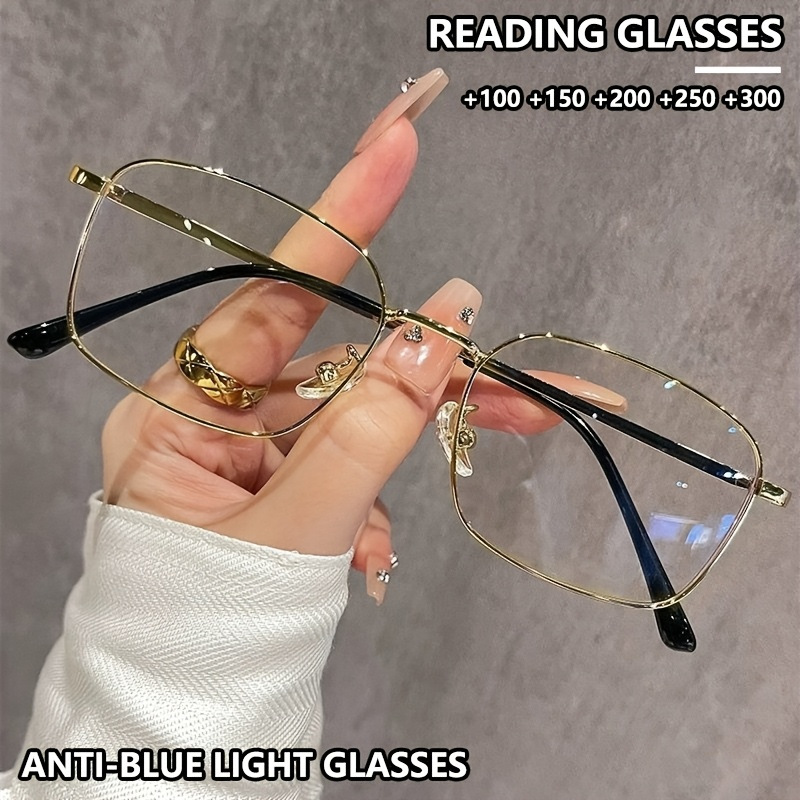 Japanese-Style Minimalist Gold-Rimmed Reading Glasses for Men and Women, Anti-Blue Light, Elegant Frame, Narrow Trendy Rectangular Reading Glasses
