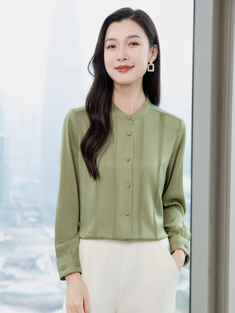 Heavy Silk Shirt for Women, Long-Sleeved, 2026 Spring and Autumn New Korean Style, Solid Color Mulberry Silk Professional Blouse for Women