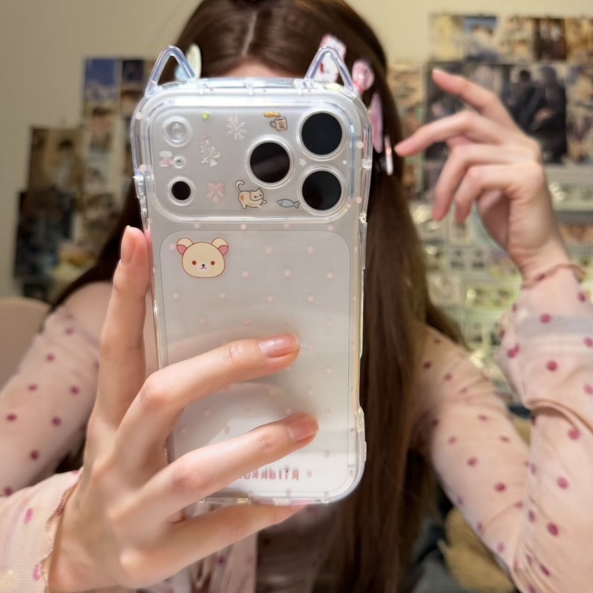 Cute Rilakkuma Phone Case for Apple 17, 16 Pro Max Cat Ear Phone Case, Simple Design for 13, 14, 15 with Precision Cutouts