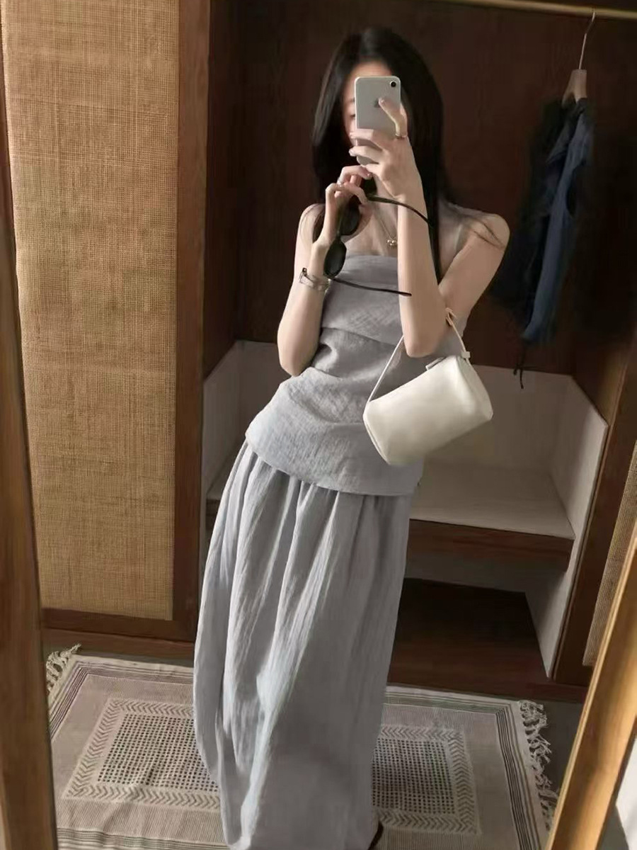 Love and Nancy Thirteen Lines 2026 Summer Korean Elastic Waist Pleated Hem Breathable Loose-Fitting Skirt 04384