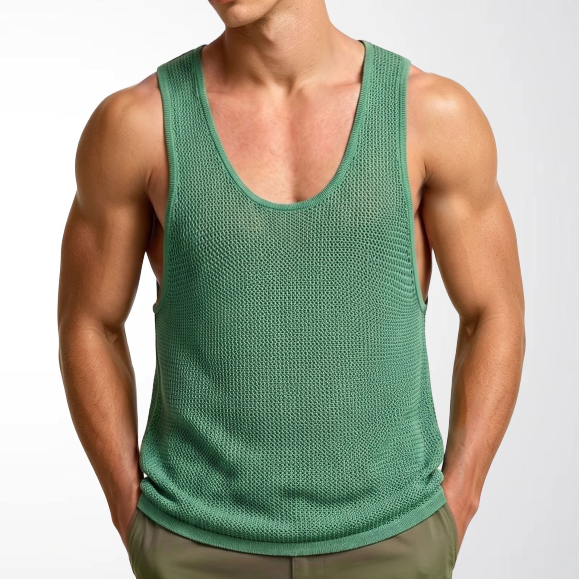 Summer Men's Fitness Hollow-Out Vest American Retro Large Size Loose Knitwear Men's Clothing Source Wholesale Sy0111