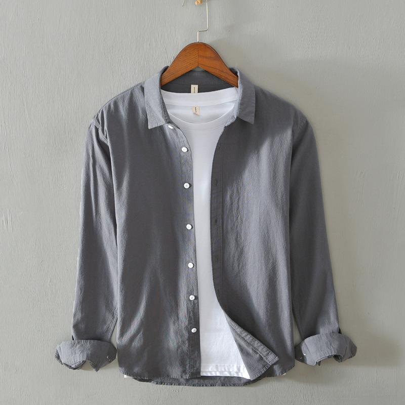 748 Japanese Style Simple Artistic Shirt Shirt Men's Casual Oxford Spinning Hong Kong Style Retro Shirt Men's One-Piece Hair