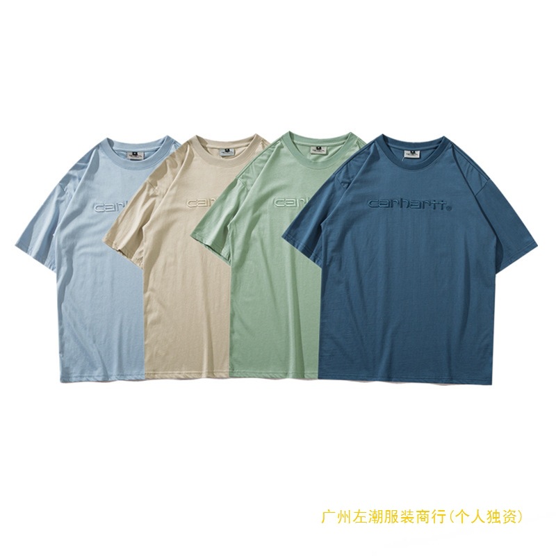 New Cross-Border Carhartt Embroidered Letter Short-Sleeve T-Shirt for Men and Women, Loose Round Neck Couple Top