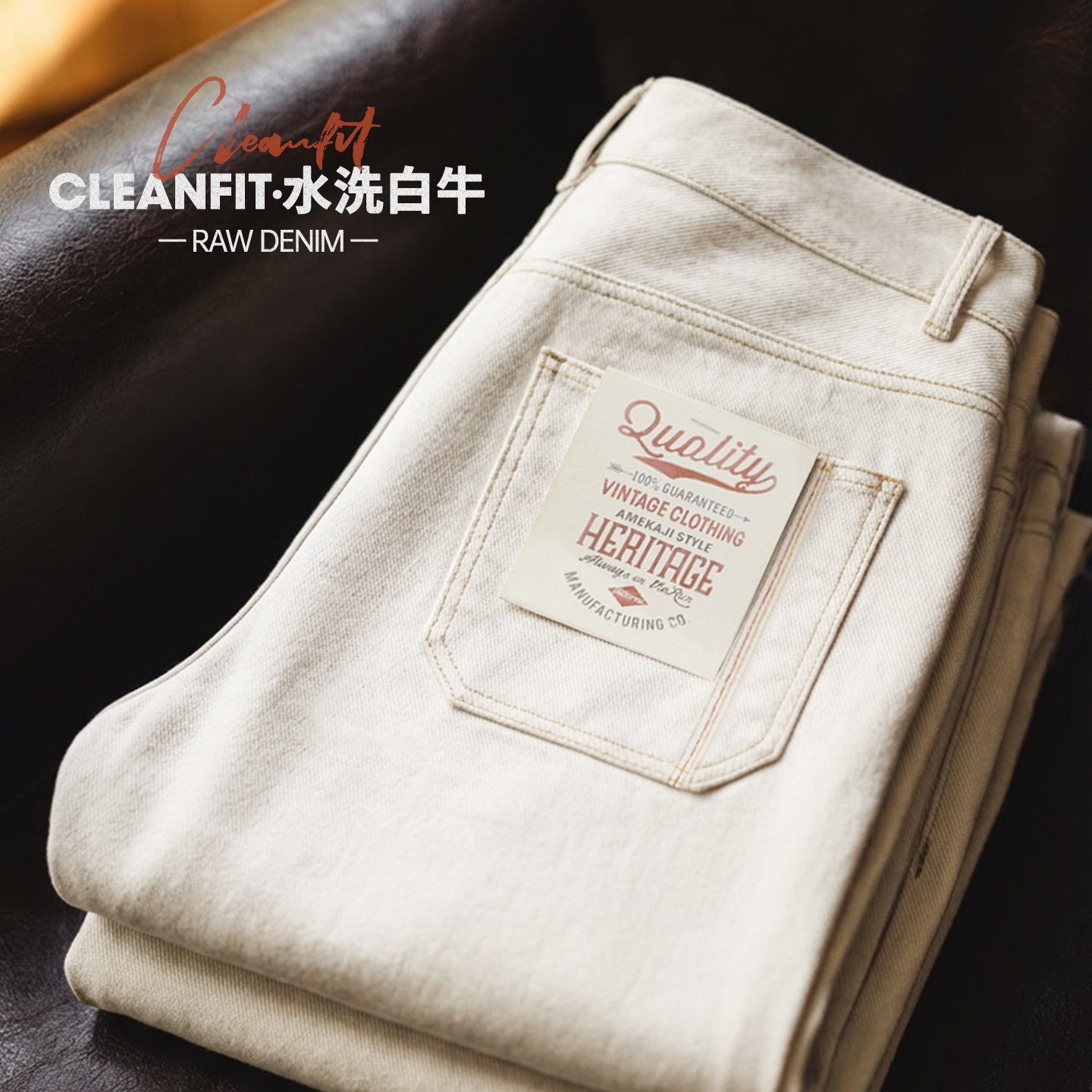 Madden Workwear American Retro White Jeans Straight-Leg Cleanfit Wide-Leg Drapey Loose Casual Pants for Men Spring