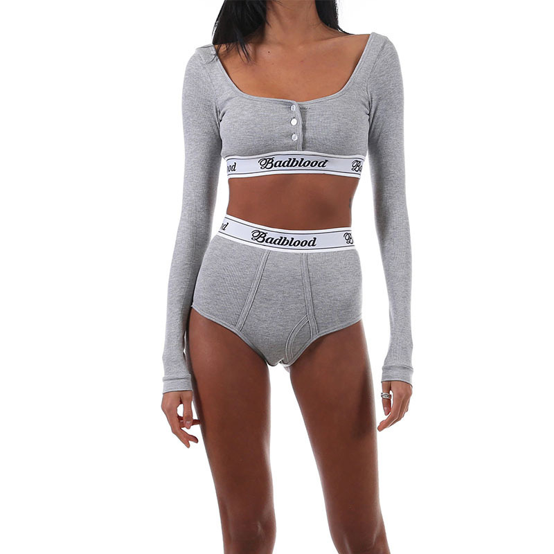 Korean Badblood Bcac Series Long-Sleeved T-Shirt Women's Short Sexy Square Collar Elastic Niche Dancing Top Trendy