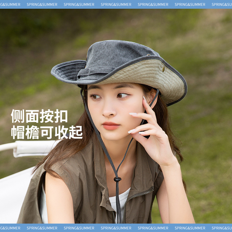 Japanese Style Workwear Fisherman Hat Camping Style Mountaineering Hat for Men and Women Summer Breathable Sun Protection Outdoor Fishing Hat Western Cowboy Hat