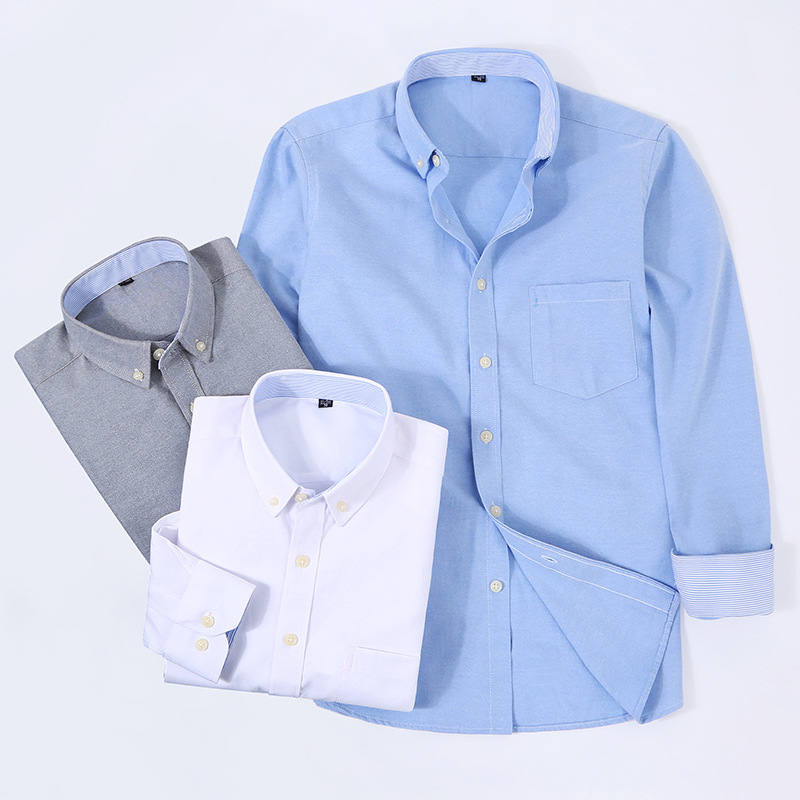 Men's long-sleeved shirt hit collar buckle collar middle-aged and elderly long-sleeved all-match casual cardigan polyester cotton Oxford woven shirt
