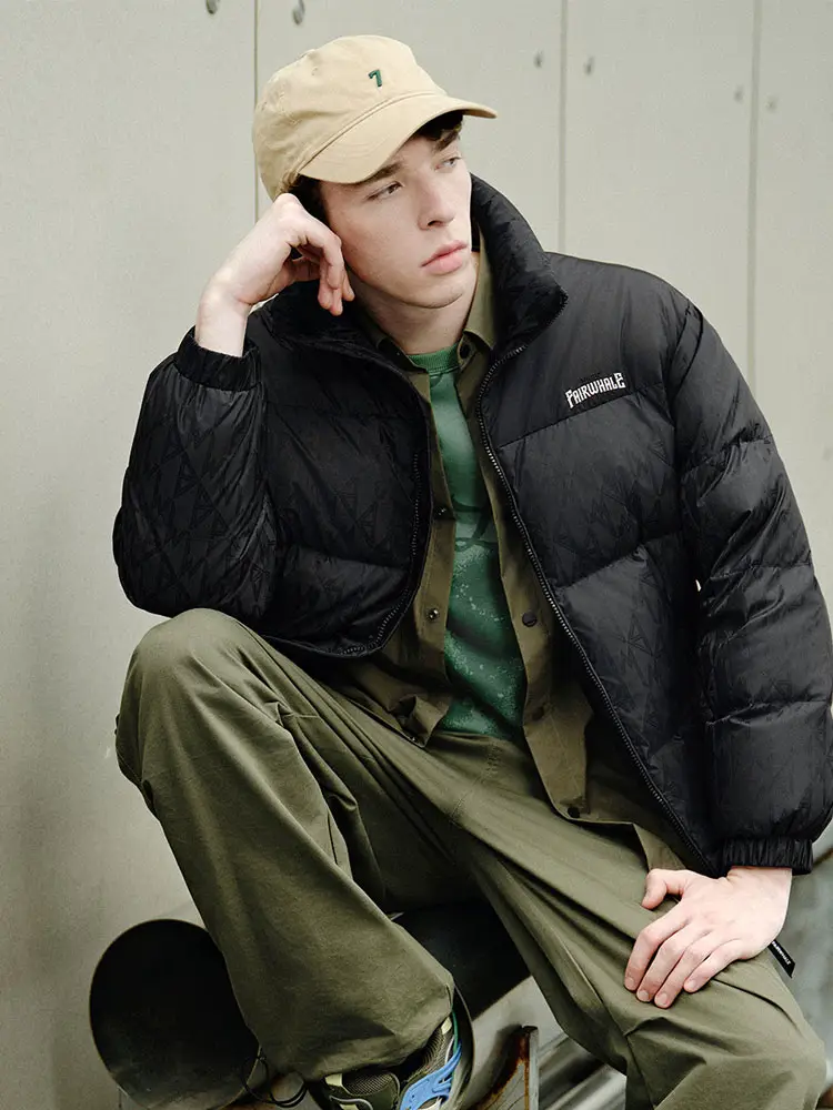 Mark Huafei Stand Collar Down jacket Men's Winter New arrival Fashion Stylish Embroider Dark Pattern Easiest for match Heattech Work Clothing Outwear