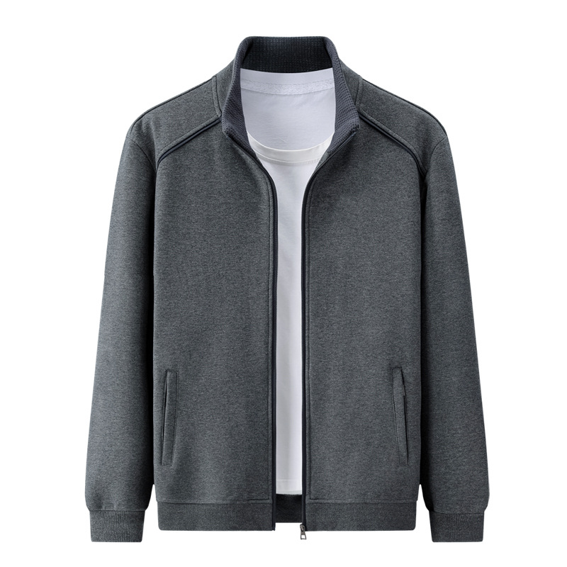 Solid Color Cotton Jacket Men's Spring and Autumn Collar Cardigan Sweater Youth Sportswear Running Casual Loose Jacket