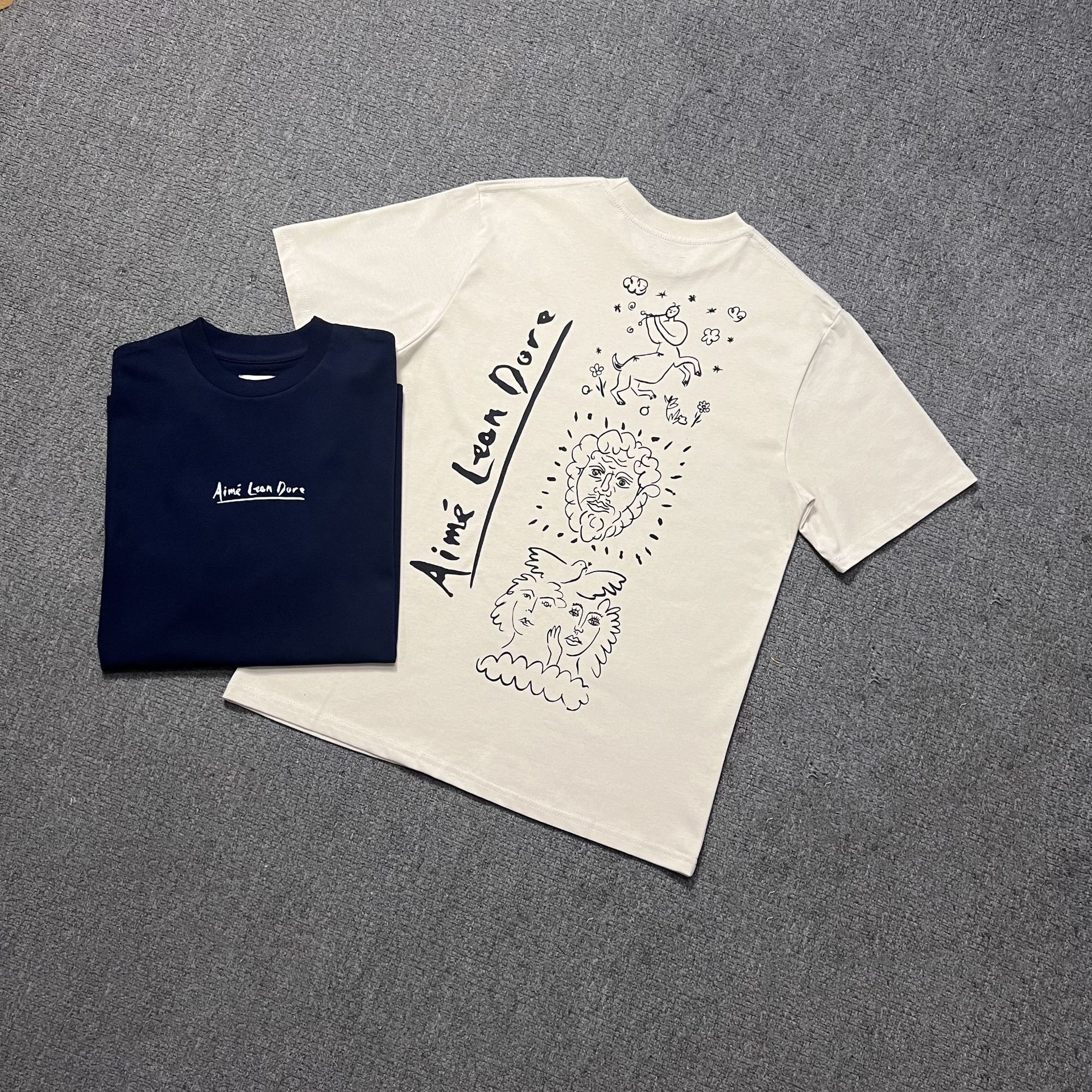 Cross-Border Export Niche Trendy Brand Ald Classic Letter Printed Short-Sleeved Loose Trendy Brand Hip-Hop Pure Cotton Couple T-Shirt Summer