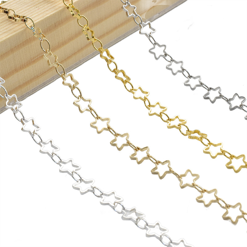DIY jewelry accessories 5mm hollow five-pointed star chain color retention pure copper handmade chain necklace bracelet material