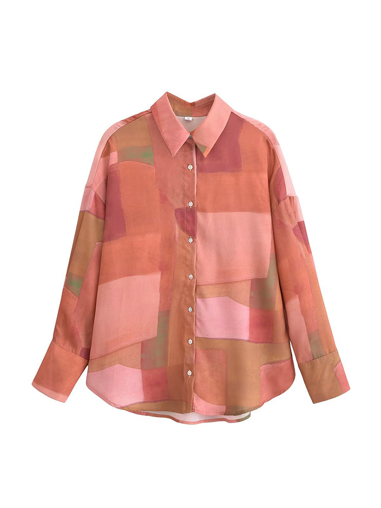 2025 Spring Women's Fashionable Gradient Color Lapel Versatile Long Sleeve Shell Pattern Design Shirt for Women