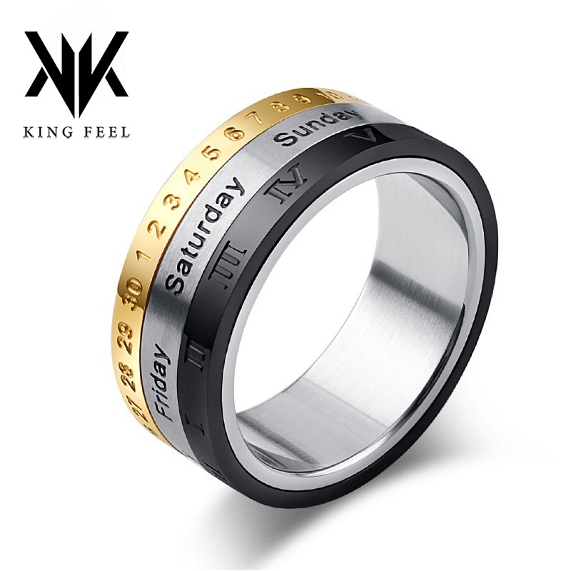 E-Commerce Supply Titanium Steel Calendar Ring Roman Numeral Time Ring Men's Bracelet Factory Direct Sale