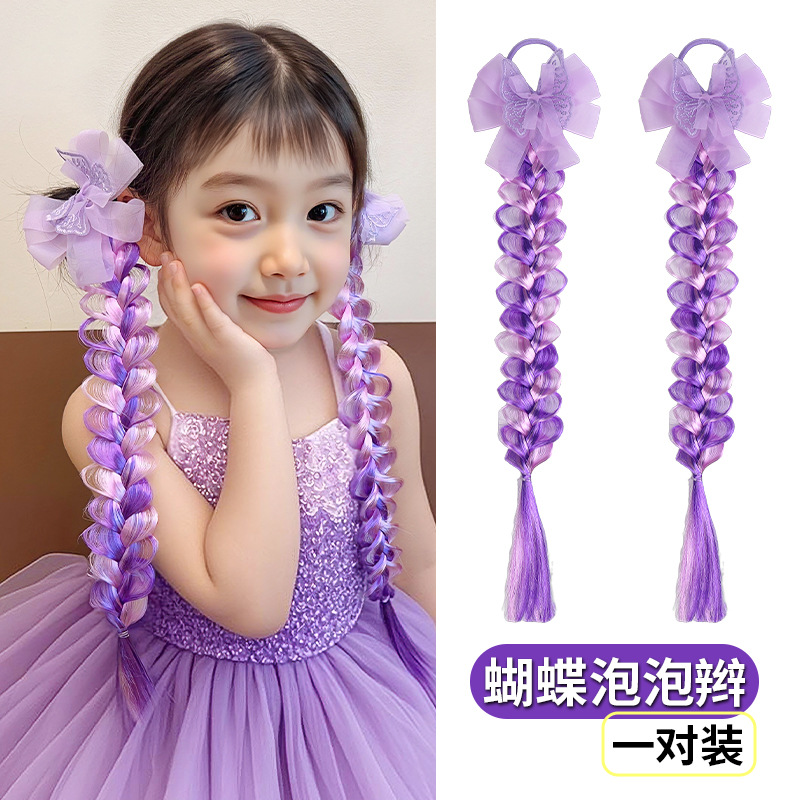 Children's Elsa Princess Wig Braids Rubber Band Cute Bow Bubble Braid Lantern Braid Girls Hair Band Hair Accessories
