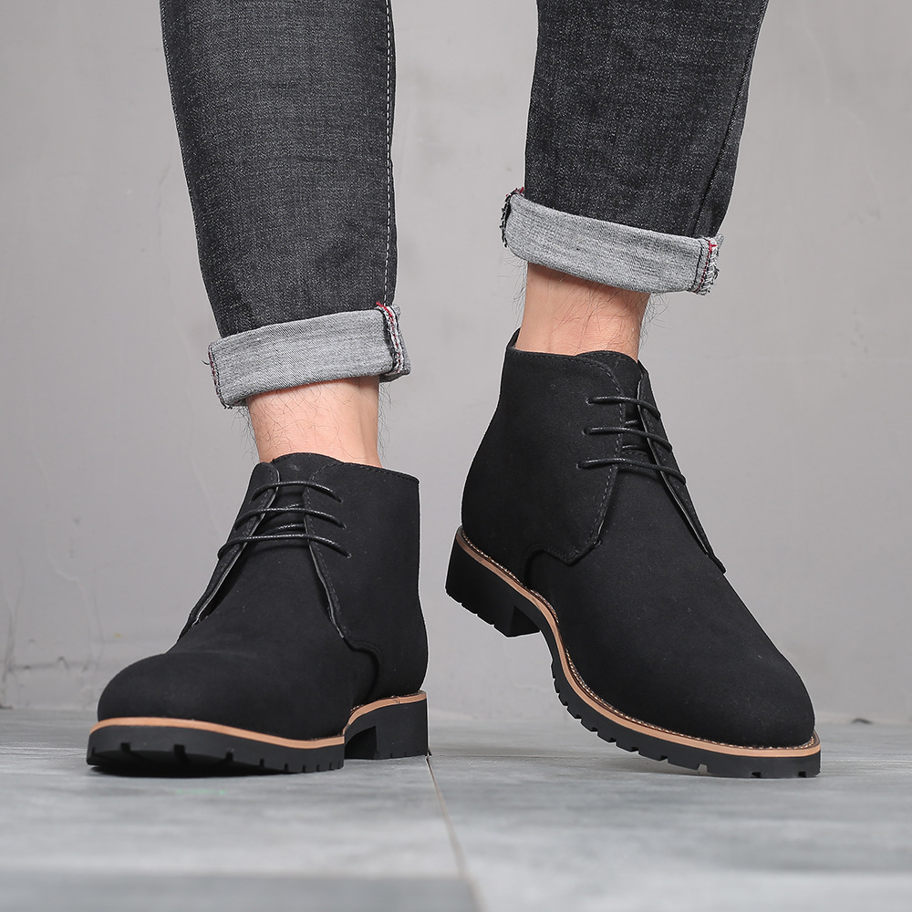 Spot Autumn Men's Pointed Toe Casual Men's Leather Boots Low Heel Large Size Martin Boots Handsome Frosted Men's Shoes Amazon