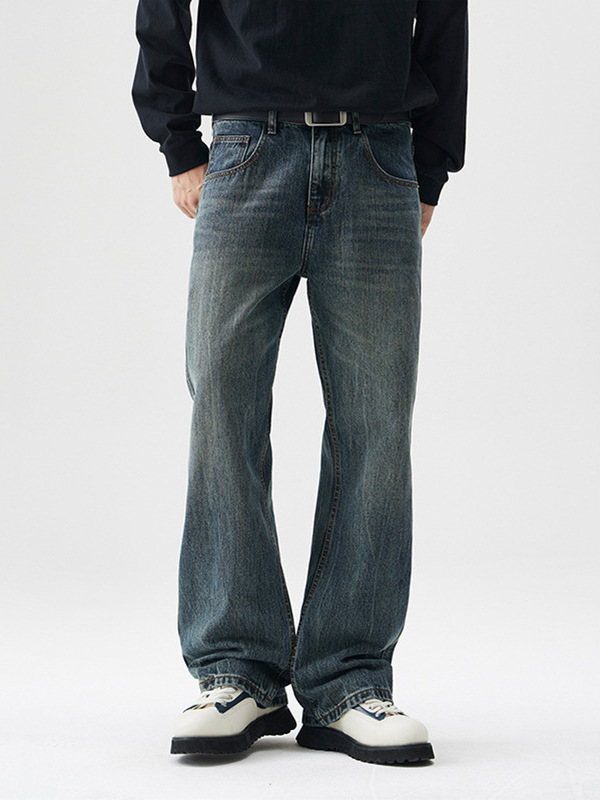 Mingge | American Retro Fashion Brand Micro La Jeans Men's High Street Fashion vibe Loose Straight Slim Pants