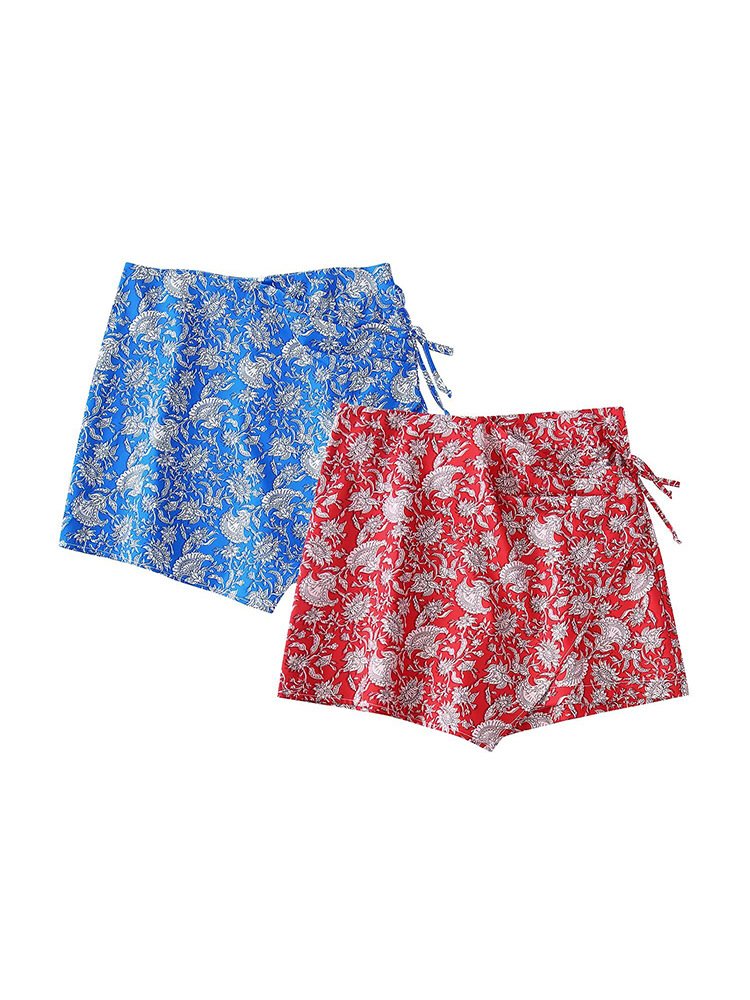 2025 New Summer Women's Clothing, Fashionable and Simple Lace-Up High-Waisted Printed Sarong Culottes Mini Skirt