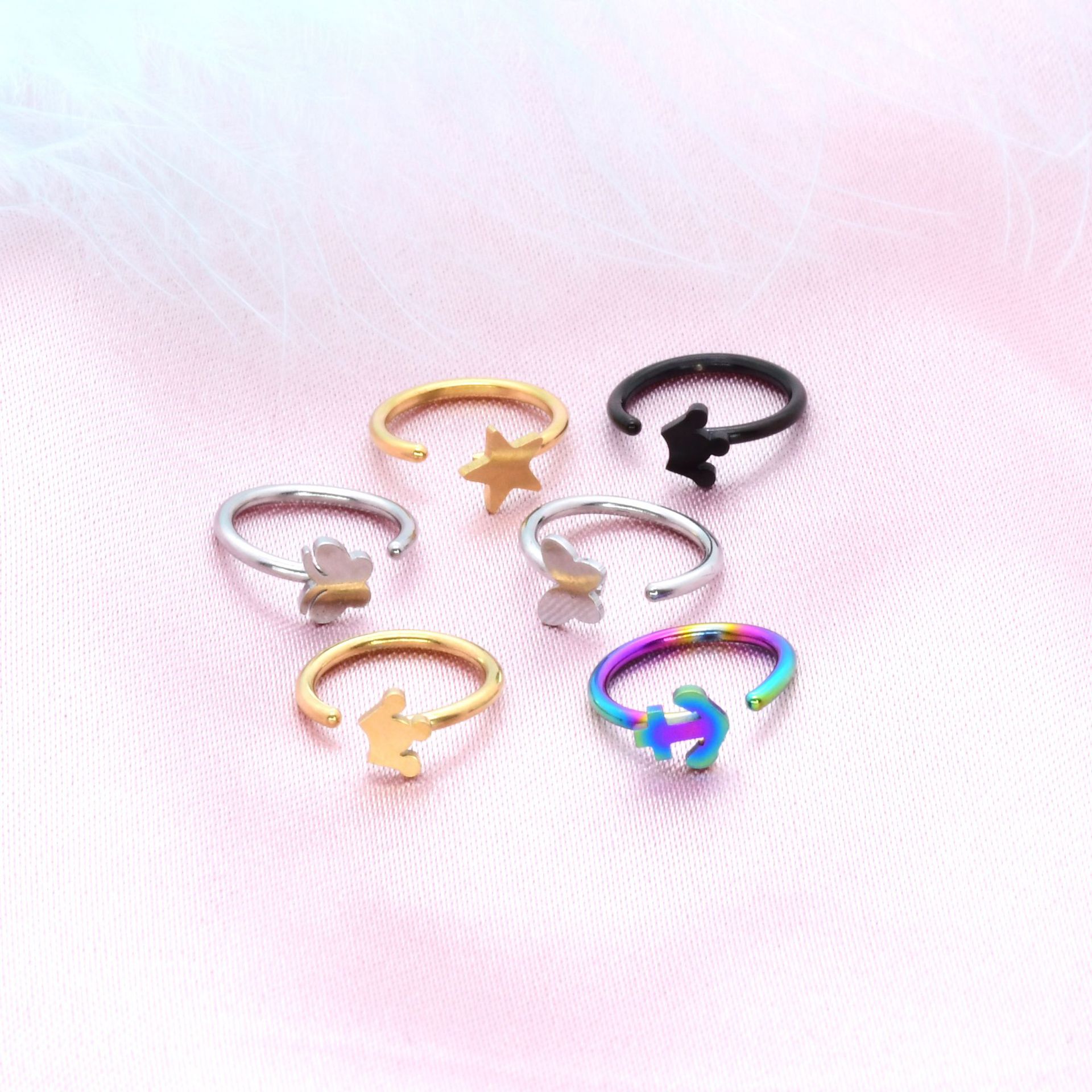 Stainless Steel Nose Ring C-Shaped Horseshoe Ring Nose Stud Body Piercing Tattoo Jewelry European and American Amazon Source 2023 New Model